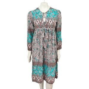 NEW R. VIVIMOS Mixed Florals Long Sleeve Bohemian Peasant Dress  SZ XS